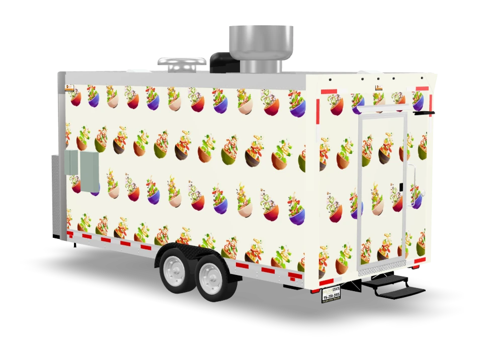Healthy Bowl Food Trailer with custom wrap, front view, Golden State Trailers