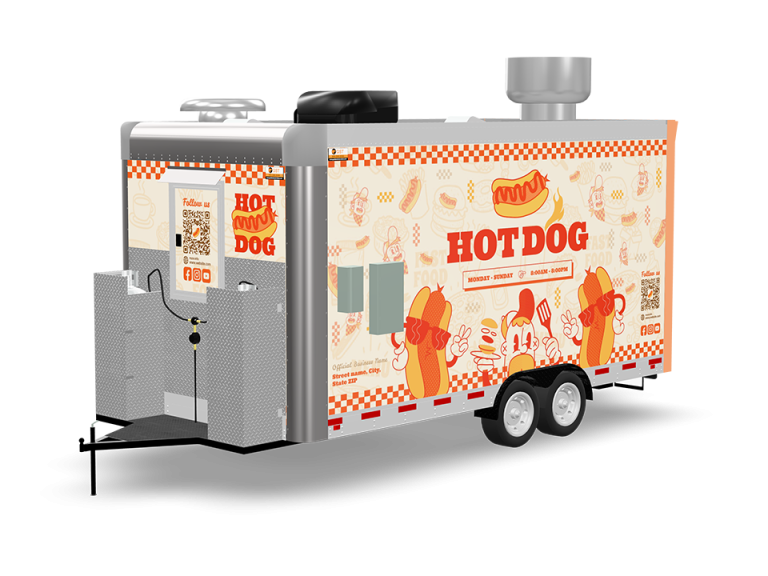 custom hot dog and sausage food trailer with full wrap exterior