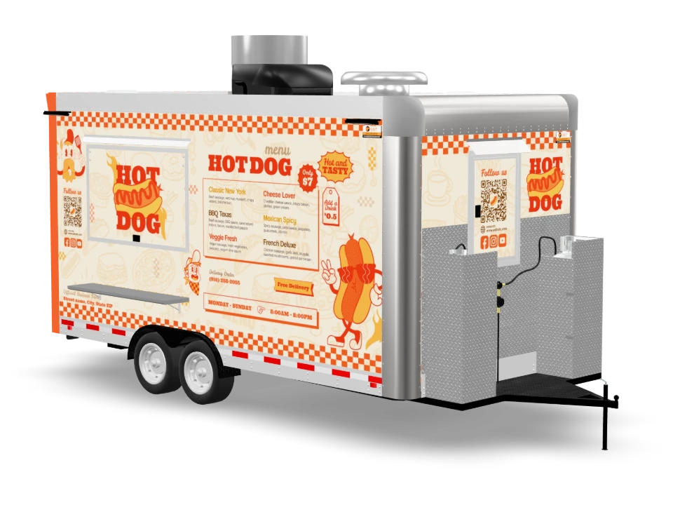 Hot Dog Sausage Food Trailer with custom wrap, 16 ft, Golden State Trailers