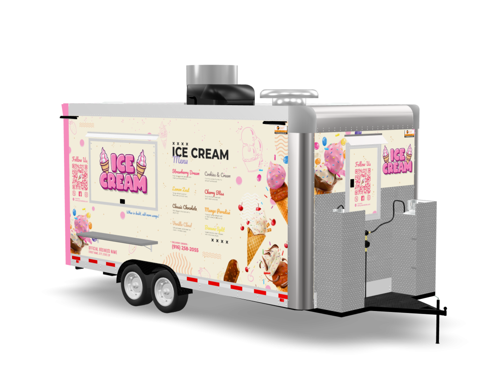 ice cream food trailer curbside serving window with menu design