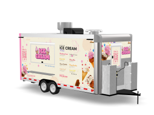 18ft small ice cream food trailer curbside view with serving window