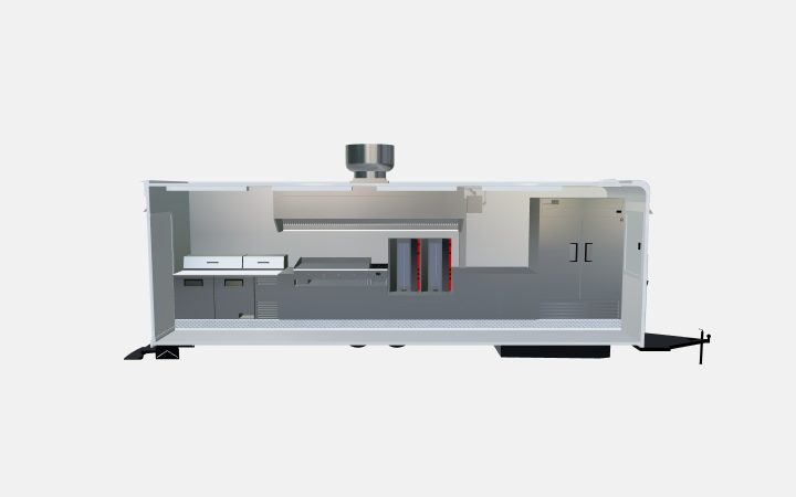 24ft shawarma food trailer interior layout with dual shawarma broilers