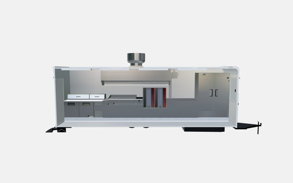24ft shawarma food trailer interior layout with dual shawarma broilers