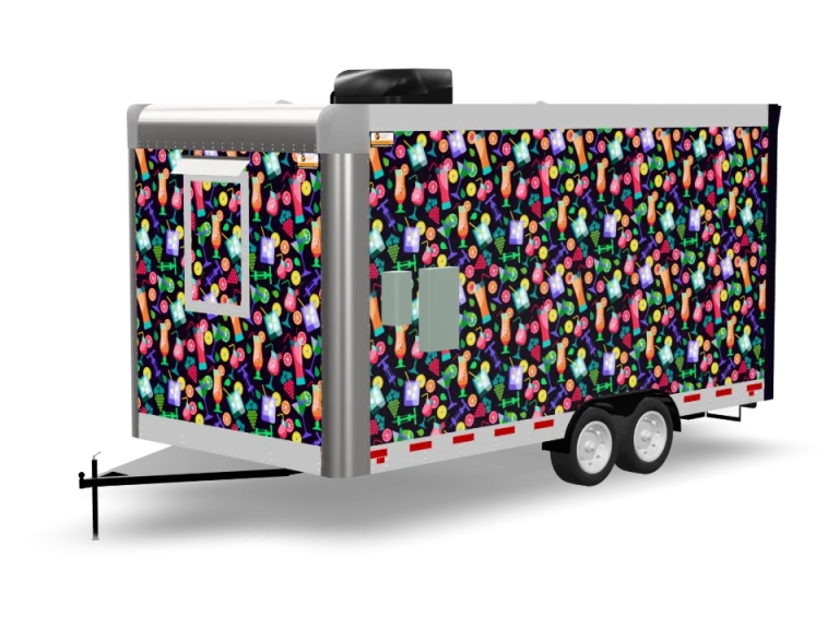 Juice Bar Food Trailer with custom wrap, rear view, Golden State Trailers