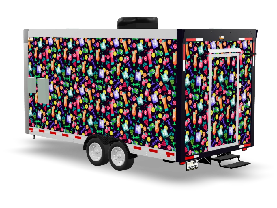 Juice Bar Food Trailer with custom wrap, front view, Golden State Trailers