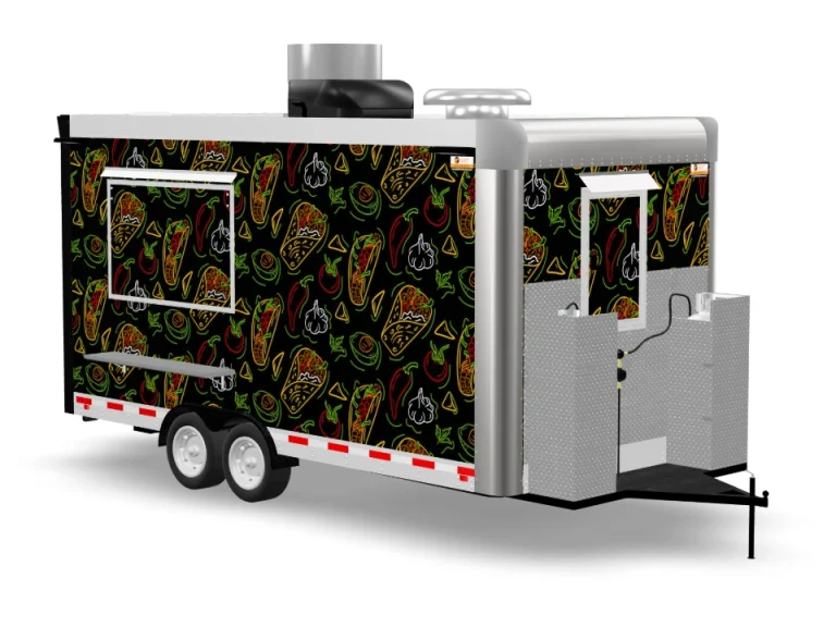Kebab Food Trailer with custom wrap on white background