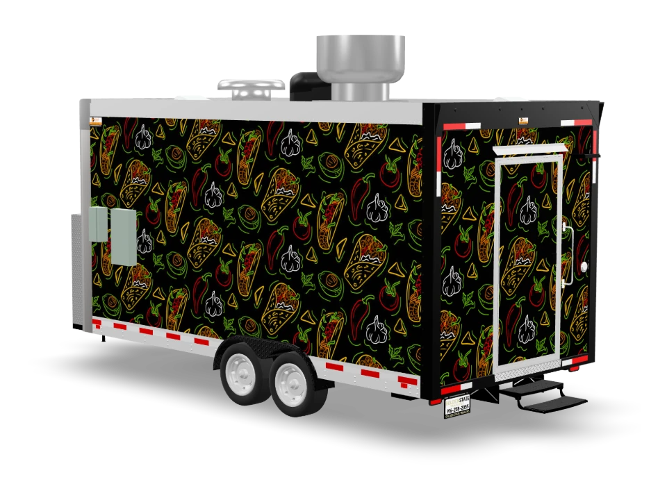 Kebab Food Trailer with custom wrap, front view, Golden State Trailers