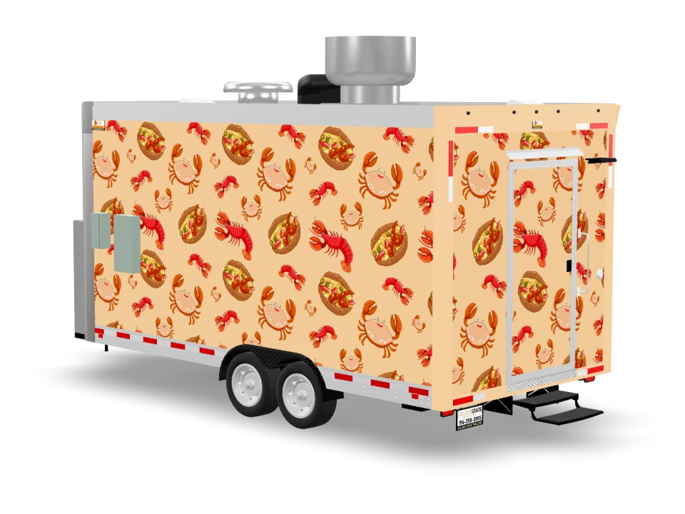 Lobster Roll Food Trailer with custom wrap, front view, Golden State Trailers