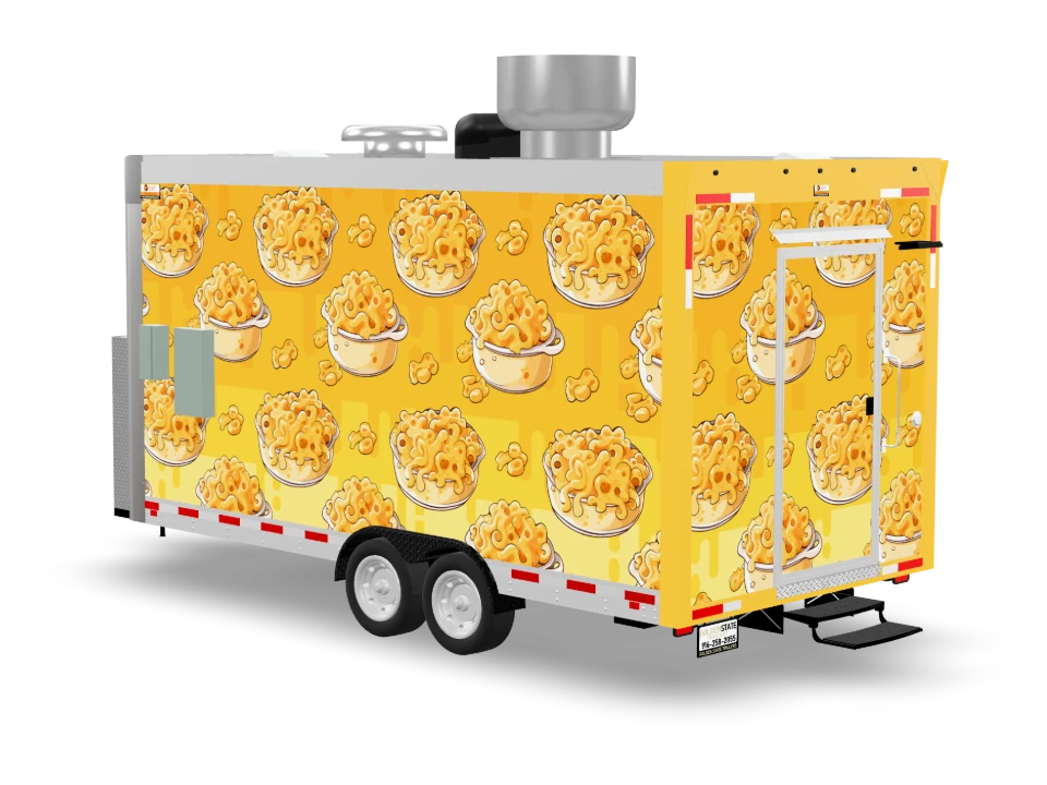 Mac And Cheese Food Trailer with custom wrap, front view, Golden State Trailers
