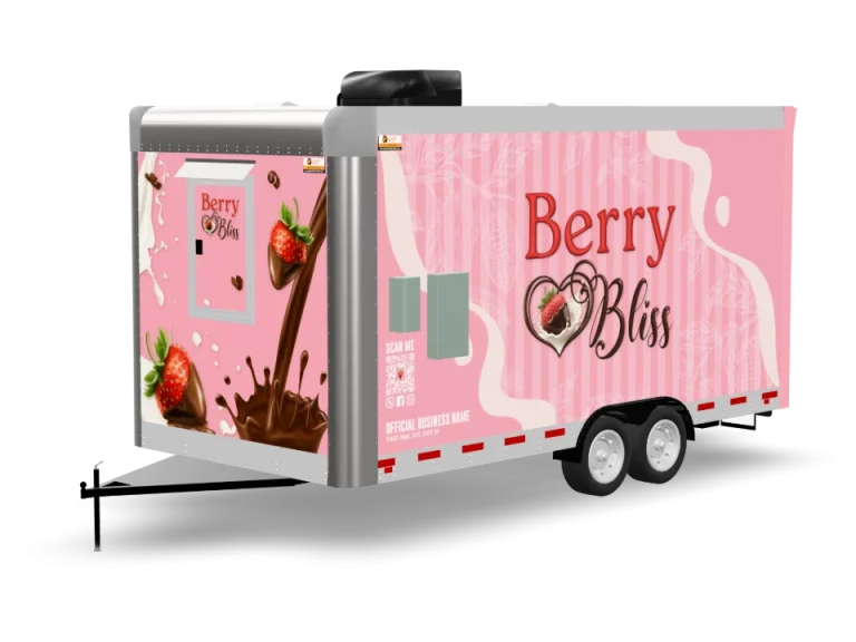 Milkshake Food Trailer with custom wrap, rear view, Golden State Trailers