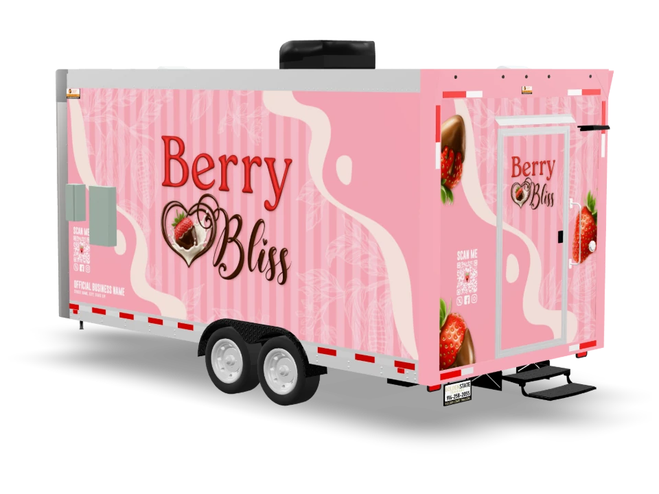 Milkshake Food Trailer with custom wrap, front view, Golden State Trailers