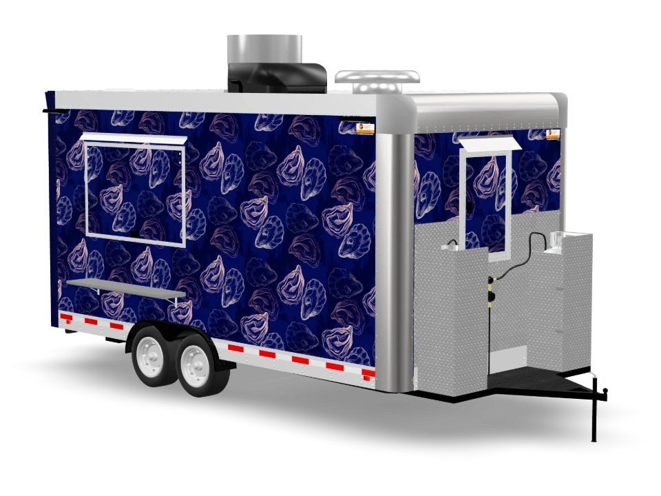 Mussels Fries Food Trailer with custom wrap, 16 ft, Golden State Trailers