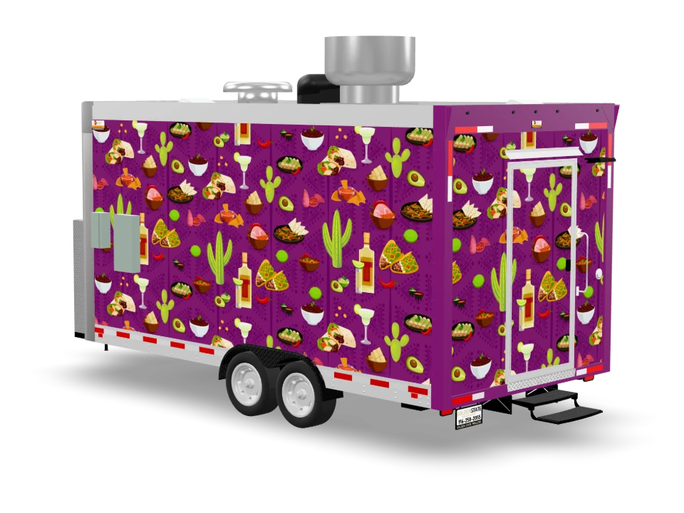 Nachos Food Trailer with custom wrap, front view, Golden State Trailers
