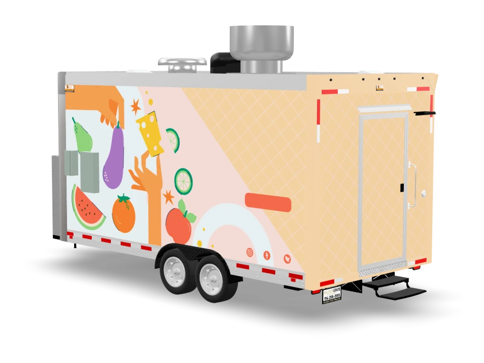 Nonprofit Food Trailer with custom wrap, front view, Golden State Trailers