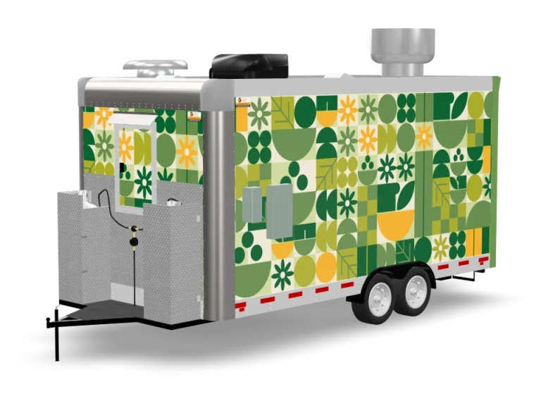 Organic Food Trailer with custom wrap, rear view, Golden State Trailers