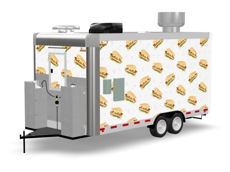 Panini Food Trailer with custom wrap, rear view, Golden State Trailers