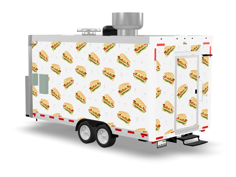 Panini Food Trailer with custom wrap, front view, Golden State Trailers