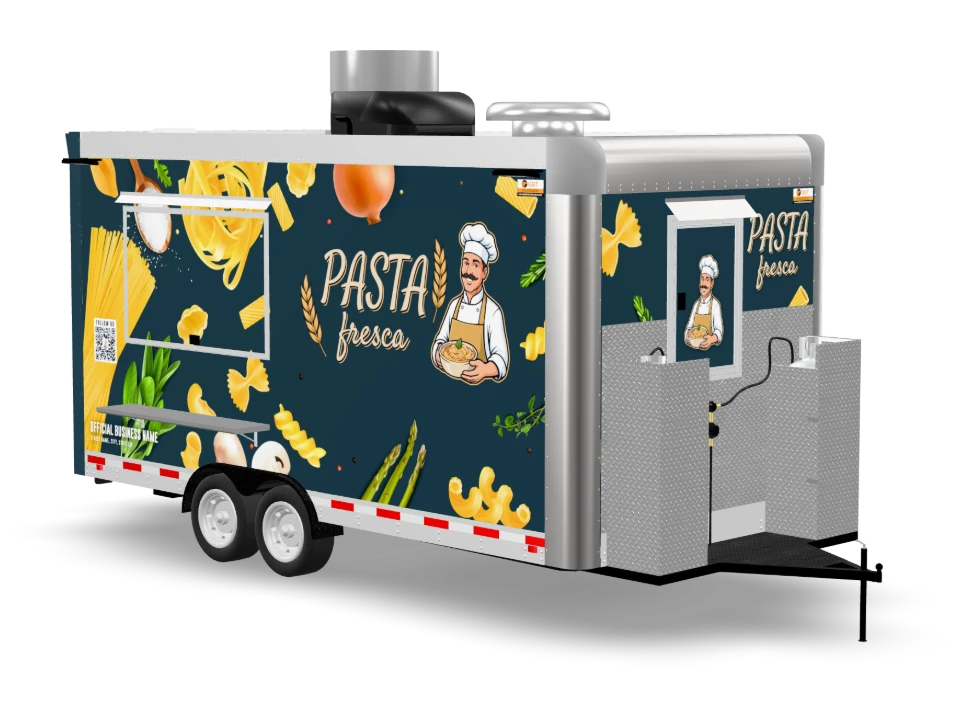 Pasta Food Trailer with custom wrap, 16 ft, Golden State Trailers