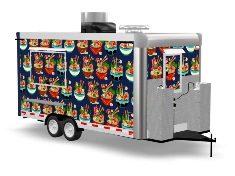 Pho Soup Food Trailer with custom wrap on white background