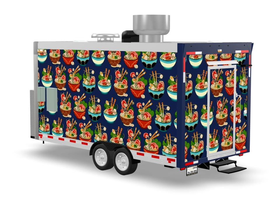 Pho Soup Food Trailer with custom wrap, front view, Golden State Trailers