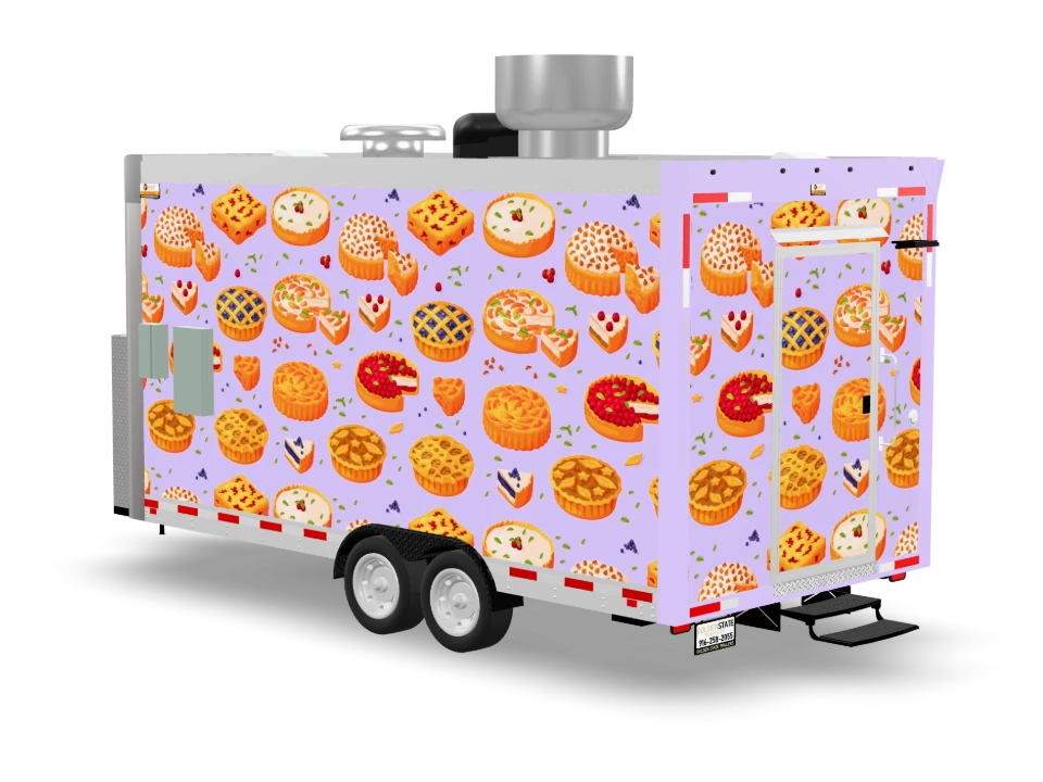 Pie Food Trailer with custom wrap, front view, Golden State Trailers