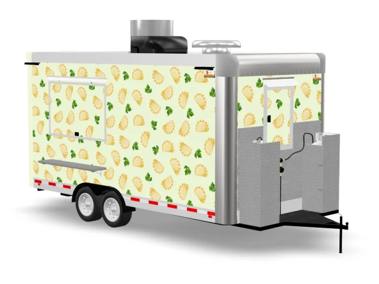 Pierogi Food Trailer with custom wrap on white background