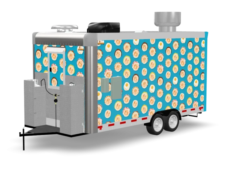Pupusa Food Trailer with custom wrap, rear view, Golden State Trailers