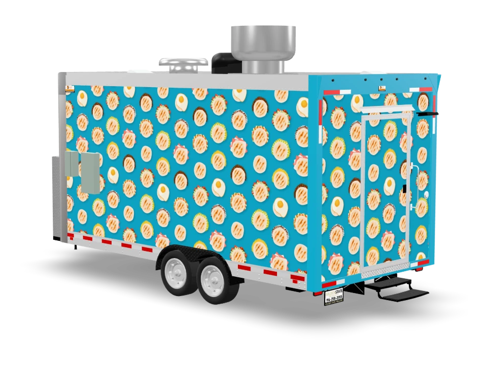 Pupusa Food Trailer with custom wrap, front view, Golden State Trailers