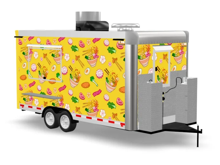 Ramen Food Trailer with custom wrap on white background