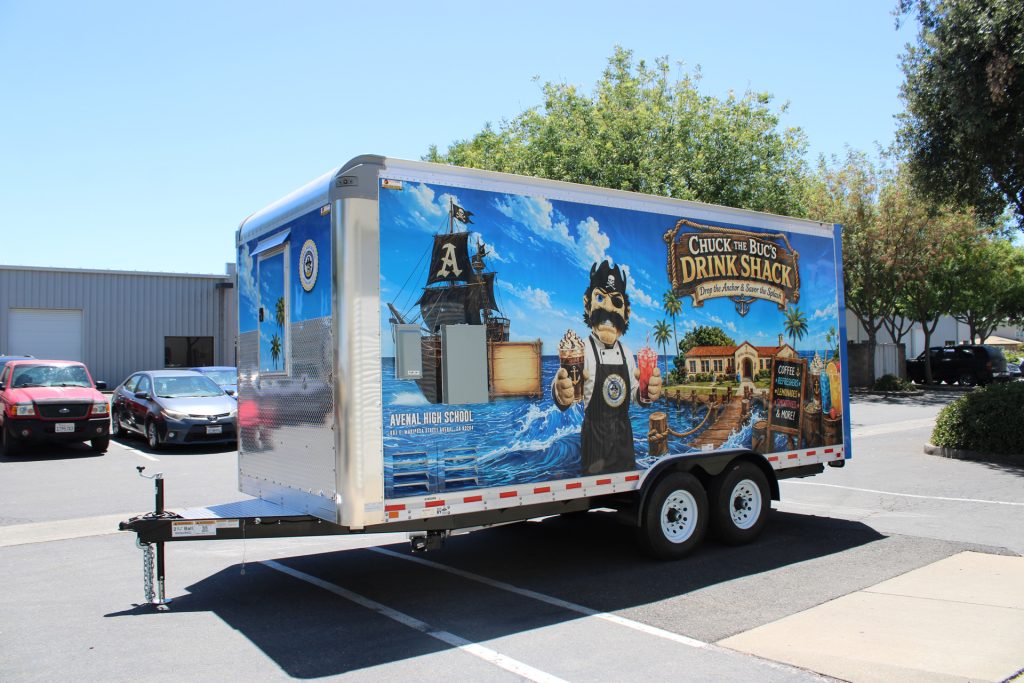 Opposite-side exterior view of the Avenal High School school food trailer