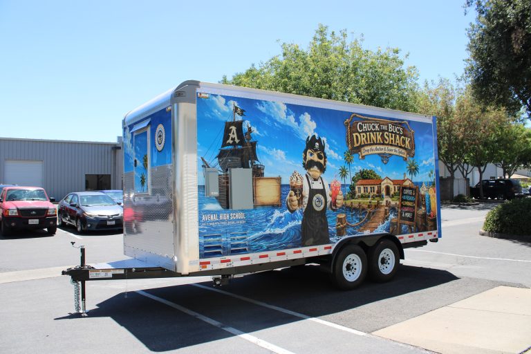 Opposite-side exterior view of the Avenal High School school food trailer