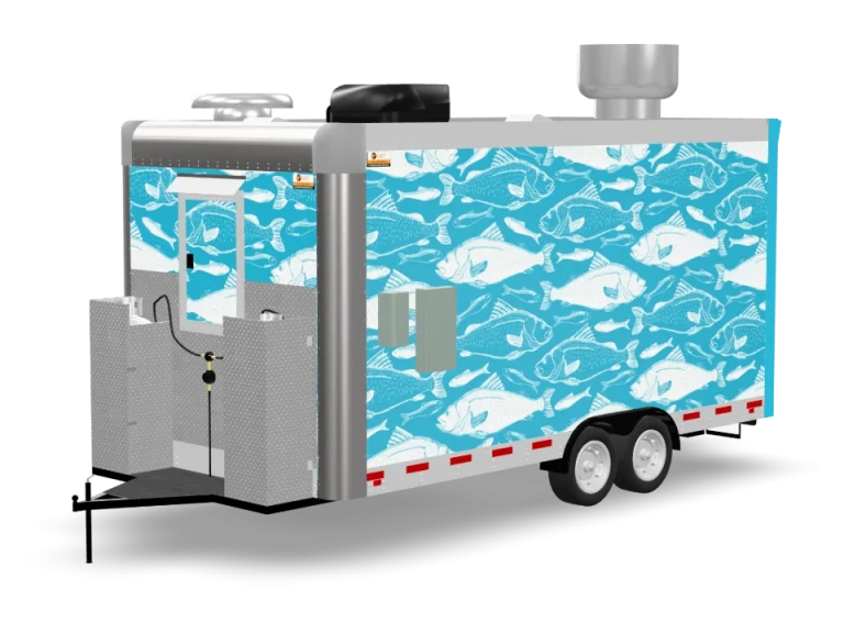 Seafood Fish with custom wrap, rear view, Golden State Trailers