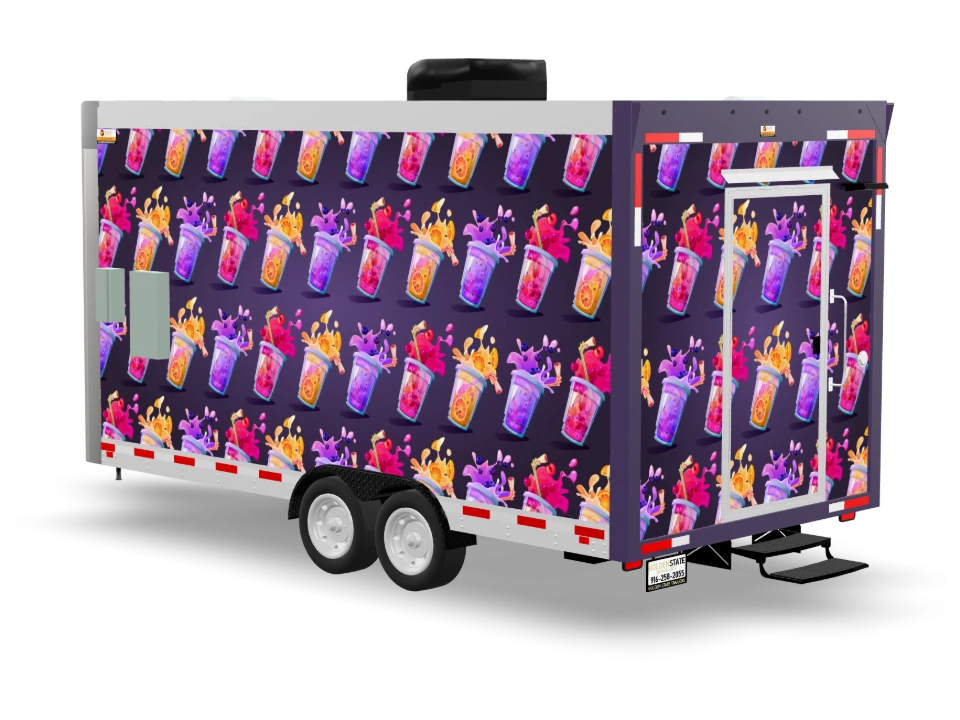 Slushie Food Trailer with custom wrap, front view, Golden State Trailers