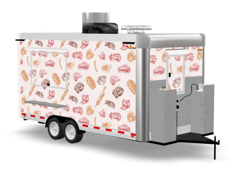 Smoked Meats Food Trailer with custom wrap on white background