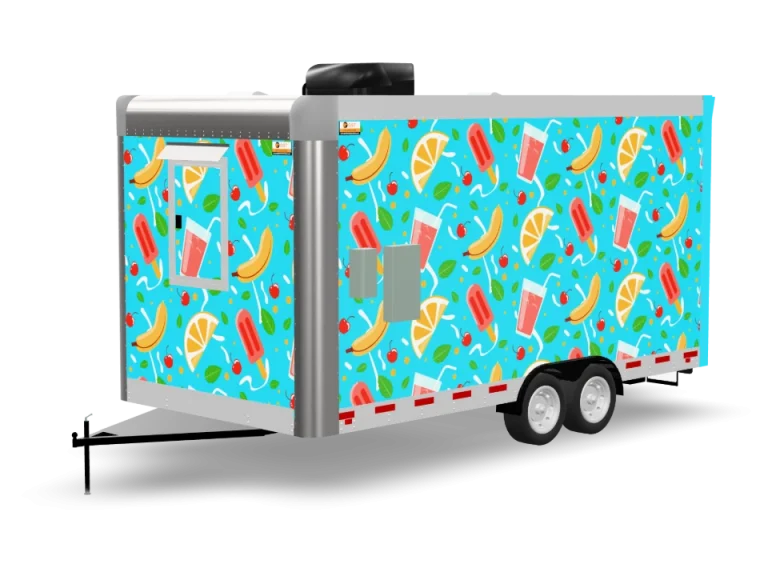 Smoothie Food Trailer with custom wrap, rear view, Golden State Trailers
