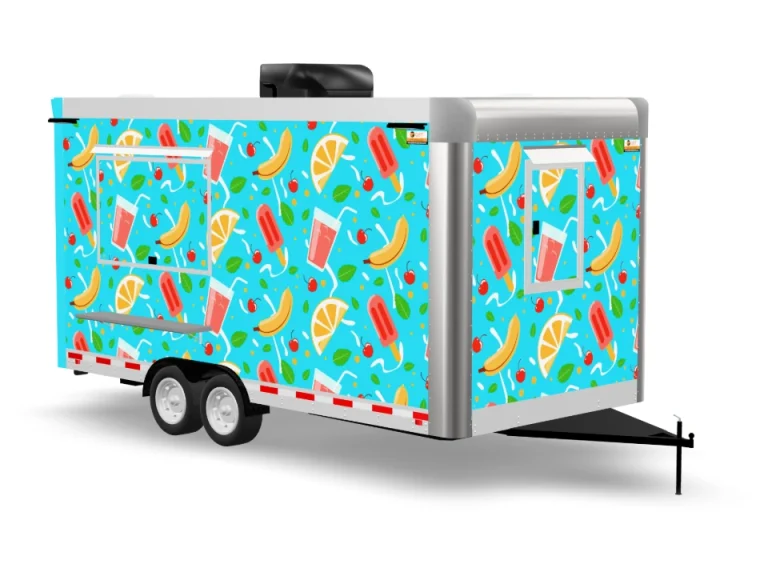 Smoothie Food Trailer with custom wrap on white background