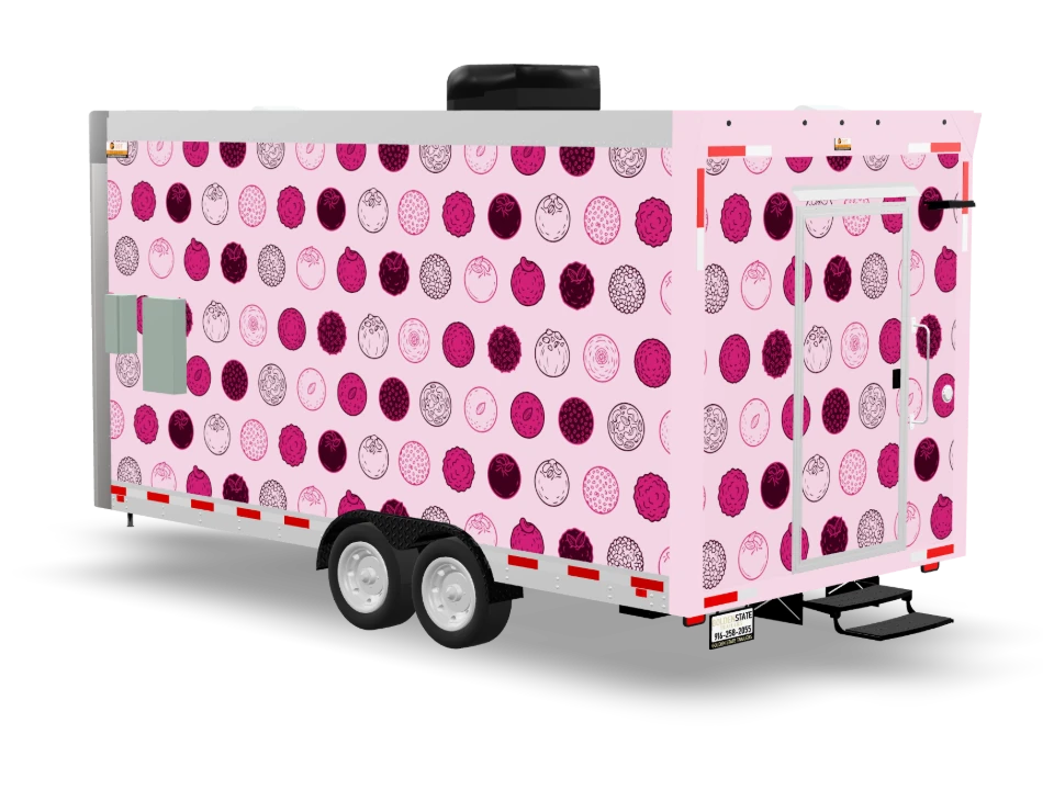 Snowball Food Trailer with custom wrap, front view, Golden State Trailers