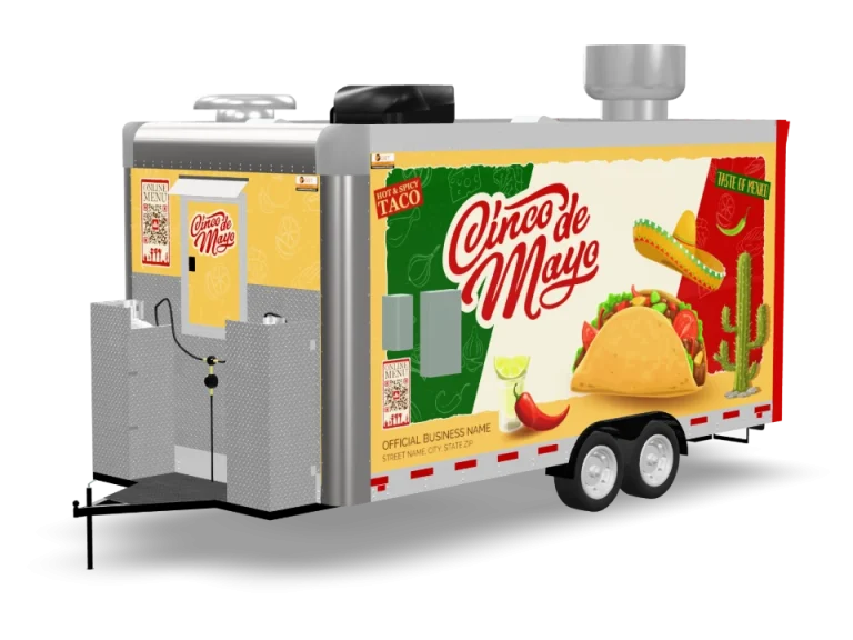 Taco Food Trailer with custom wrap, rear view, Golden State Trailers
