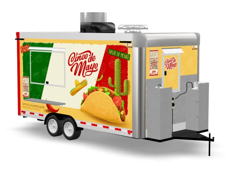 Taco Food Trailer with custom wrap on white background
