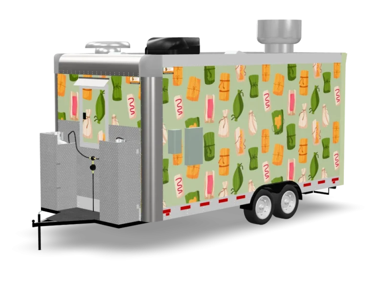 Tamale Food Trailer with custom wrap, rear view, Golden State Trailers