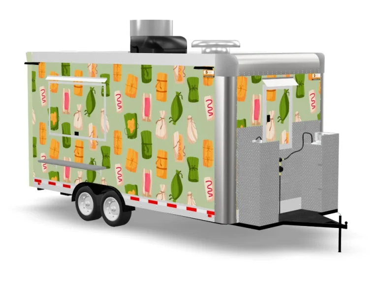Tamale Food Trailer with custom wrap on white background