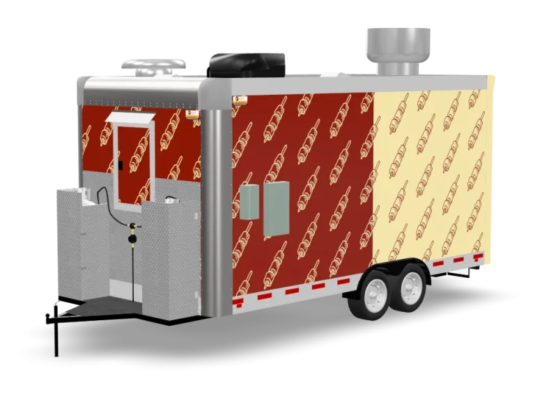 Tandoori Food Trailer with custom wrap, rear view, Golden State Trailers