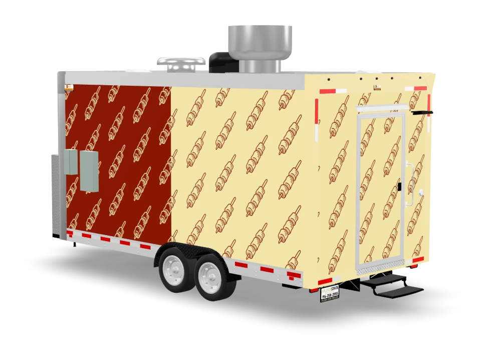 Tandoori Food Trailer with custom wrap, front view, Golden State Trailers