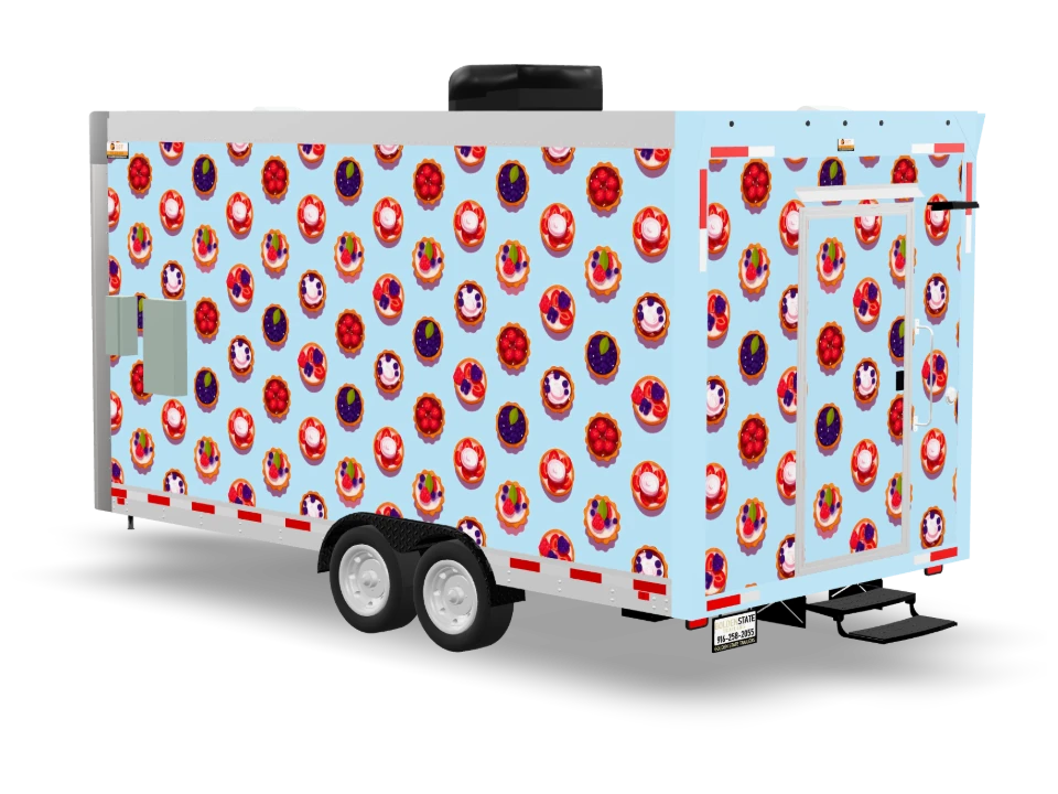 Tart Food Trailer with custom wrap, front view, Golden State Trailers