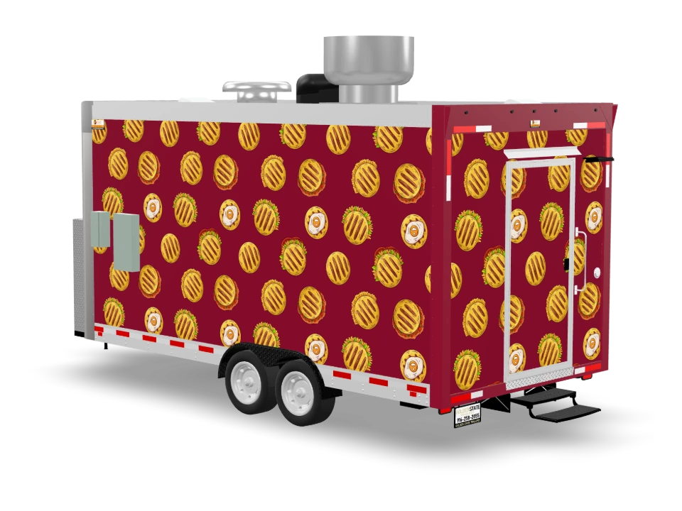 Venezuelan Arepa Food Trailer with custom wrap, front view, Golden State Trailers