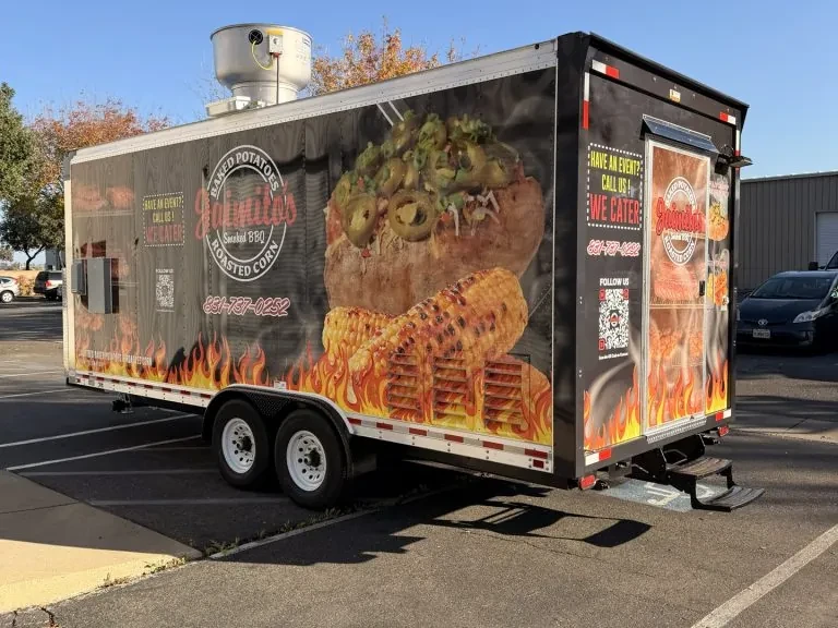 Jaimito’s Baked Potatoes Roasted Corn food trailer wrap, photo 11