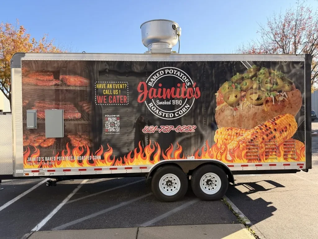 Jaimito’s Baked Potatoes Roasted Corn food trailer wrap, photo 12