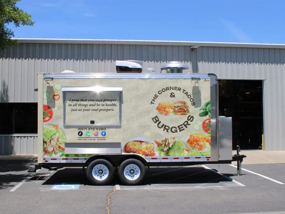The Corner Tacos & Burgers food trailer wrap, photo 1