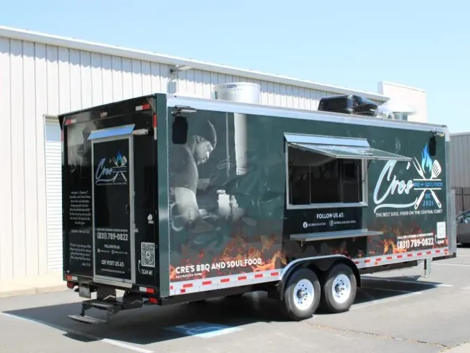Cre’s BBQ and Soul Food: Bbq 22ft food trailer wrap design