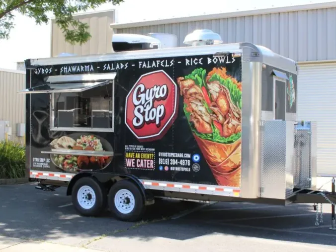Gyro Stop: Mediterranean 16ft food trailer wrap design